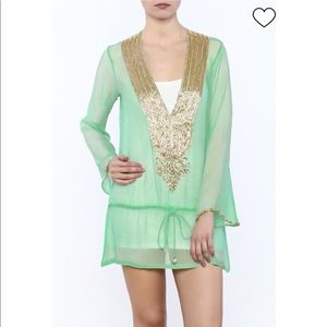 Kareena’s Coverup in Mint Embroidered with Golden Jewels. Brand New. Size Small.